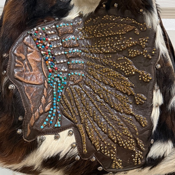 1 of a kind vintage UPCYCLED, real hair on hide fringe bag - Picture 2 of 8